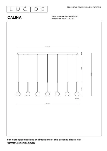 Lucide Premium CALINA - Pendelleuchten - LED Dim. - 12x7,7W 2700K - Schwarz - technisch